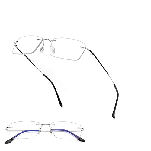 Soarea Ultraleichtem Randlose Lesebrille aus Titan Rechteckige Anti-Blaulicht-Linse Ultradünne Brille mit Metallrahmen für Damen und Herren (Silberrahmen, 200, diopters) von Soarea