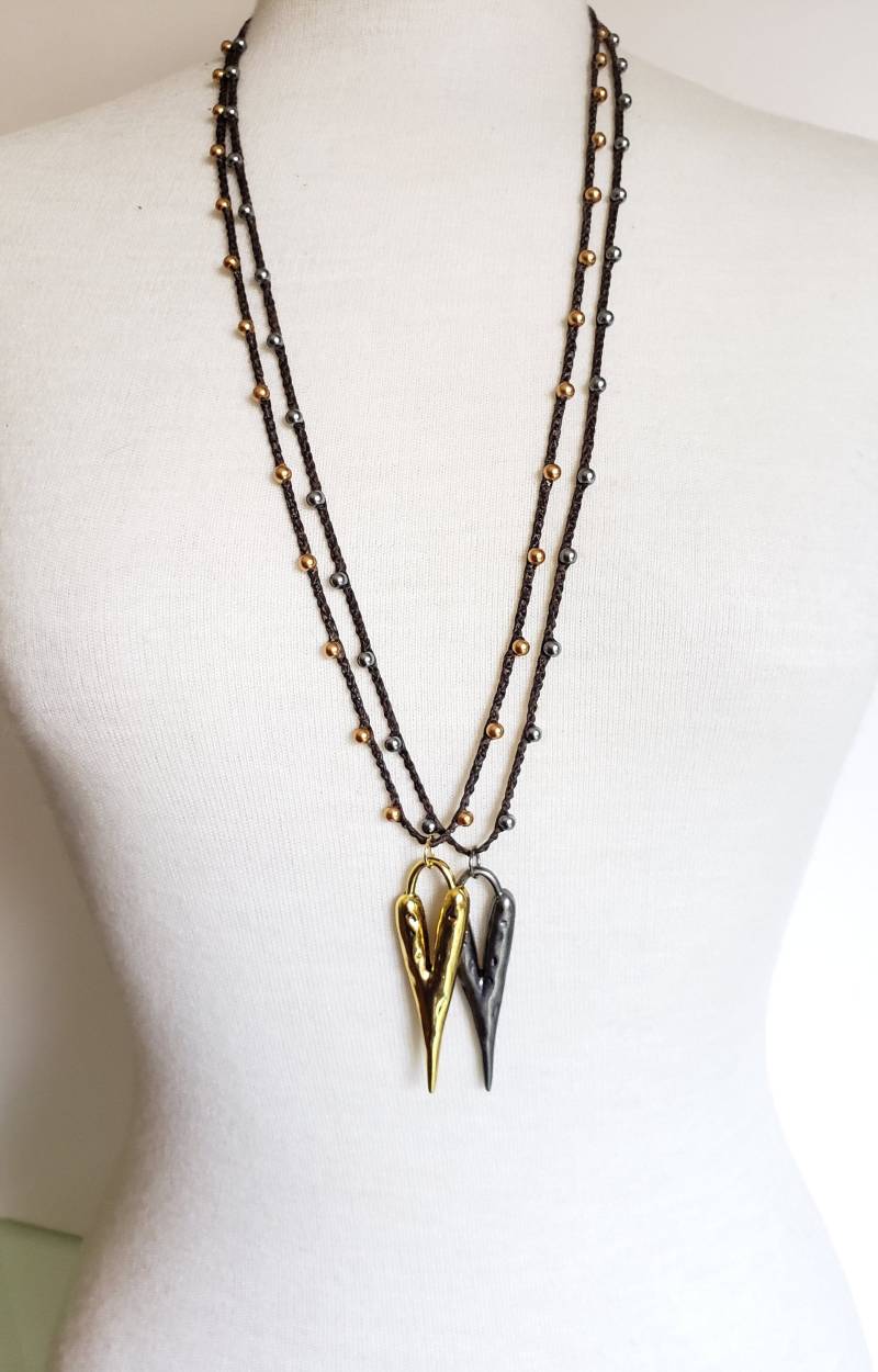 Gehäkelte Boho Herz Halskette Gold & Gunmetal Trendy Tiny Danty Perlen von SobeEnvy