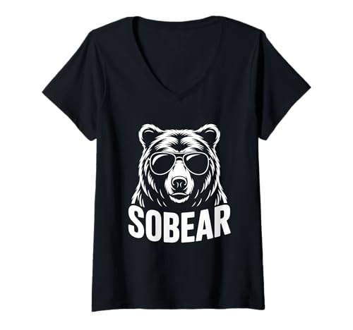 Damen Sobear Sober Bear Nüchternheit Jahrestag Nüchternheit T-Shirt mit V-Ausschnitt Damen Sobear Sober Bear Nüchternheit Jahrestag Nüchternheit T-Shirt mit V-Ausschnitt von Sobriety Anniversary Sober AA NA Recovery