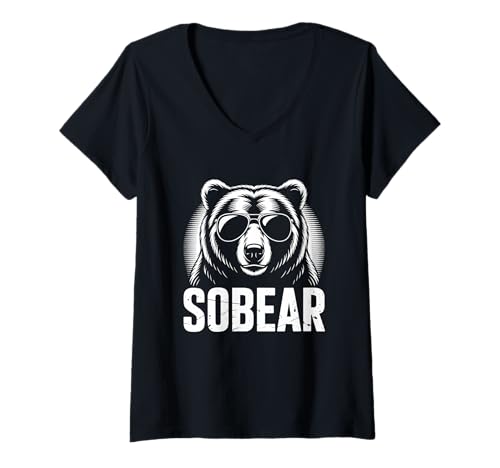 Damen Sobear Sober Bear Nüchternheit Jahrestag T-Shirt mit V-Ausschnitt Damen Sobear Sober Bear Nüchternheit Jahrestag T-Shirt mit V-Ausschnitt von Sobriety Anniversary Sober AA NA Recovery