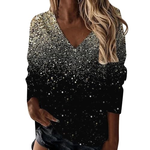 2024Glitzer Shirt Damen Glitzer Festliche Elegant Glitzershirt Glitzeroberteil Blusen Party Goldenes Glitzerbluse Oberteil Silvester Langarm Outfit Shirt Pullover von Sobzia