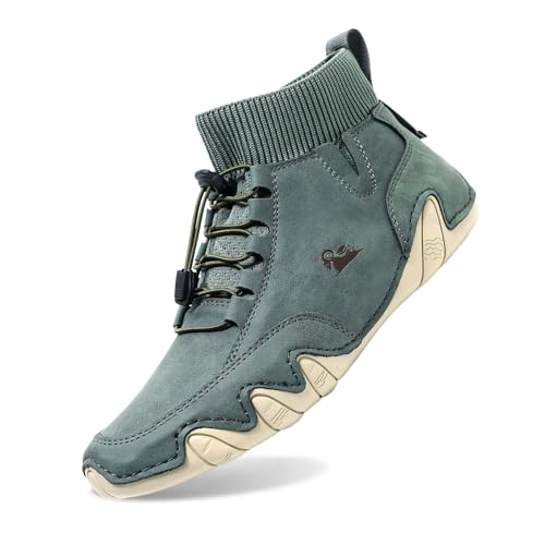 Alpaka Barfußschuhe,Barfußschuhe Herren Damen Alpaca Barfuss Schuhe Barfuß Wasserdicht Barefoot Shoes Schmerzlindernder Sommer Wanderschuhe Leder Ergonomischer Bootsschuhe Sneaker(Grün,36) von Sobzia
