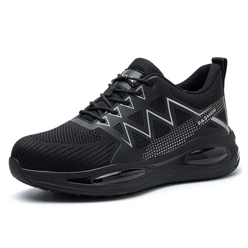Arbeitsschuhe Damen,Arbeitsschuhe Herren Damen mit Stahlkappe Leicht Arbeitsturnschuhe Sportliche rutschfest Stahlkappenschuhe Atmungsaktiv Sicherheitsschuhe (Schwarz,42) von Sobzia