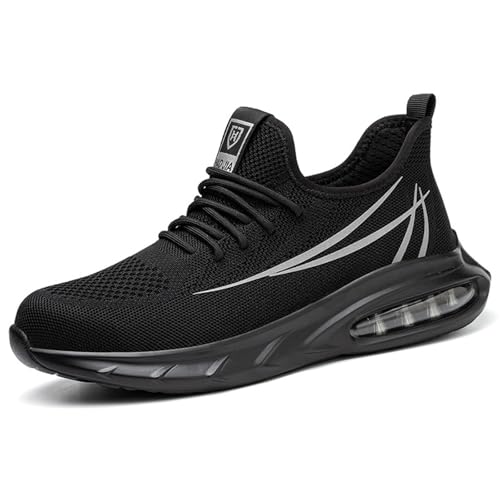 Arbeitsschuhe Damen,Arbeitsschuhe Herren Damen mit Stahlkappe Leicht Arbeitsturnschuhe rutschfest Sportliche Stahlkappenschuhe Atmungsaktiv Sicherheitsschuhe (Schwarz,41) von Sobzia