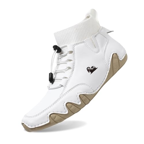 Barfussschuhe Damen,Barfußschuhe Herren Damen Alpaca Barfuss Schuhe Barfuß Wasserdicht Barefoot Shoes Schmerzlindernder Sommer Wanderschuhe Leder Ergonomischer Bootsschuhe Sneaker(Weiß,44) von Sobzia