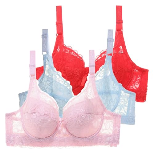 Bh Damen Mit Bügel Set,Bh Damen mit Bügel mit Verstellbarem Push Up Unterwäsche Spitzen Bequemer Frauen Bra Große Größen Weich Atmungsaktiver Bra für Alltag (Rosa,95C) von Sobzia