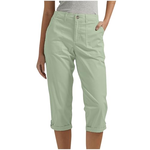 Caprihose Damen Sommer,Caprihose Damen Sommer Sport Dreiviertel mit Taschen Laufhose Cargohose Atmungsaktiv Outdoor Sporthose Wanderhose Leicht Bequem Stretch Sommerhose Trekkinghose (Grün,M) von Sobzia