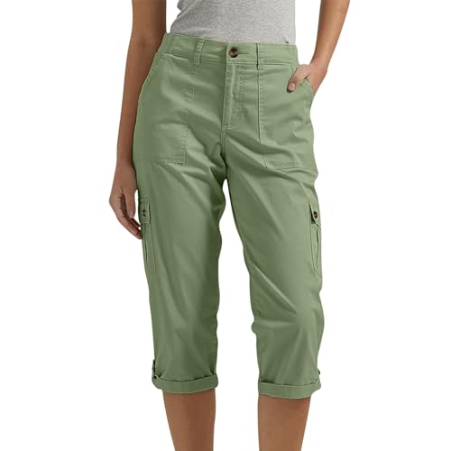 Caprihose Damen Sommer,Caprihose Damen Sommer Sport Dreiviertel mit Taschen Laufhose Cargohose Atmungsaktiv Outdoor Sporthose Wanderhose Leicht Bequem Stretch Sommerhose Trekkinghose (Khaki,M) von Sobzia
