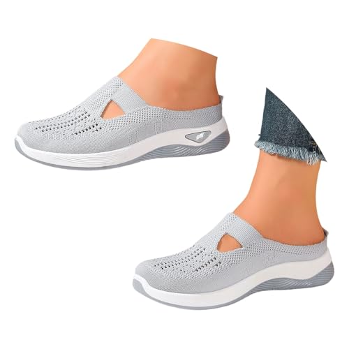 Damen Sandalen Sommer,Orthopädische Hausschuhe Damen - Sommer Bequem Breite Füße Sandalen Pantoletten Weiche Leichte Sommerschuhe Sandaletten Ergonomische Atmungsaktive Schuhe Slipper (Grau,40) von Sobzia