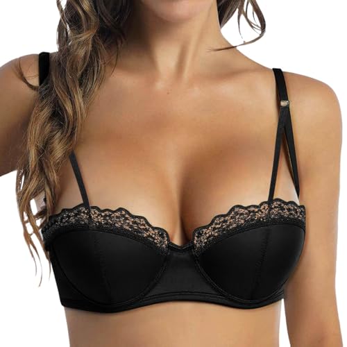 Dirndl BH,Dirndl BH Push Up Balconette Spitze Große Größen Damen-BHS Extrem Weich BHS Kleine Brüste Verstellbare Schmale Träger für Oktoberfest (Schwarz,70) von Sobzia