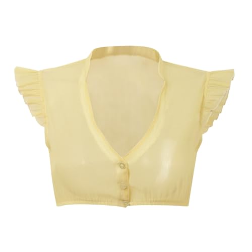 Dirndl Bluse Damen - V Ausschnitt Kurzarm Spitze Dirndlbluse Langarm Weiß Oberteil Schwarz Flügelärmel Trachtenbluse für Oktoberfest (Gelb,M) von Sobzia