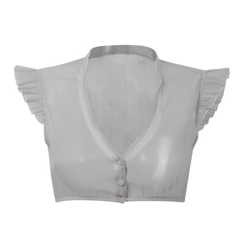 Dirndl Bluse Damen - V Ausschnitt Kurzarm Spitze Dirndlbluse Langarm Weiß Oberteil Schwarz Flügelärmel Trachtenbluse für Oktoberfest (Grau,M) von Sobzia