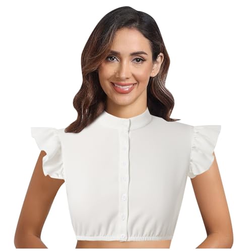 Dirndl Bluse Schwarz,Dirndl Bluse Damen, Dirndlbluse Flügelärmel Schwarz Spitze Blusen Trachtenblusen Hochgeschlossen Elegante Flügelbluse Trachtenmieder Weiß Tracht Oktoberfest Kostüm (Weiß,S) von Sobzia