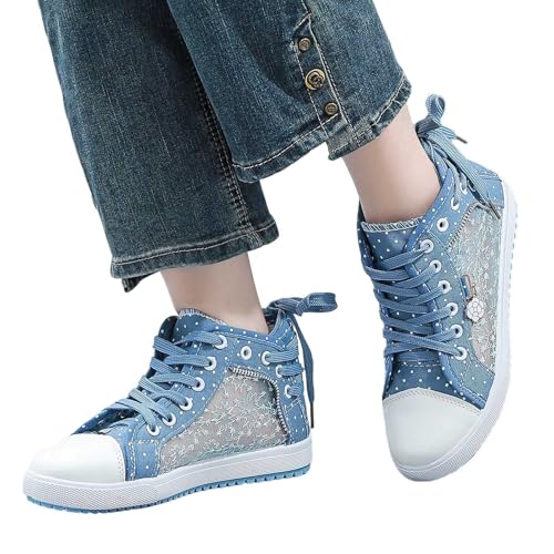 Dirndl Schuhe Damen,Trachtenschuhe Damen Spitzen Dirndl Schuhe Flache Turnschuhe Weiße Sneaker Leichte Bequem Sommerschuhe Stoffschuhe Trachten Brautschuhe für Oktoberfest und Festival (Blau,39) von Sobzia