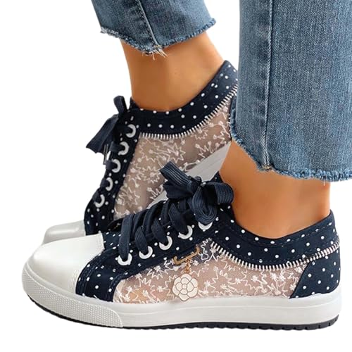 Dirndl Schuhe Damen,Trachtenschuhe Damen Spitzen Dirndl Schuhe Flache Turnschuhe Weiße Sneaker Leichte Bequem Sommerschuhe Stoffschuhe Trachten Brautschuhe für Oktoberfest und Festival (Blau,40) von Sobzia