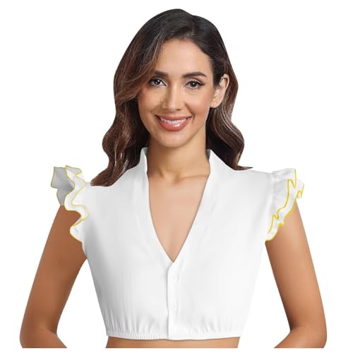 Dirndlbluse Schwarz Langarm,Dirndl Bluse Damen, Dirndlbluse Flügelärmel Schwarz Spitze Blusen Trachtenblusen Hochgeschlossen Elegante Flügelbluse Trachtenmieder Weiß Tracht Oktoberfest Kostüm (Gelb,M) von Sobzia