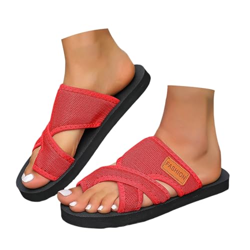 Hallux Valgus Schuhe Damen,Orthopädische Sandalen Damen Weite H Bequem Strandsandalen Pantoletten Sommer Breite Füße Hausschuhe Schlappen Elegant Leichte Freizeitschuhe Sommerschuhe (Rot,41) von Sobzia