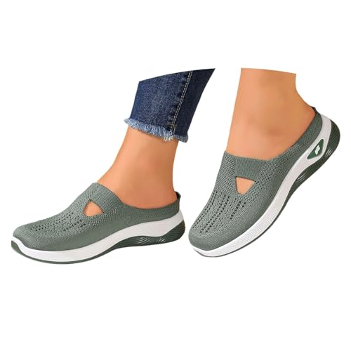 Hausschuhe Damen,Orthopädische Hausschuhe Damen - Sommer Bequem Breite Füße Sandalen Pantoletten Weiche Leichte Sommerschuhe Sandaletten Ergonomische Atmungsaktive Schuhe Slipper (Grün,37) von Sobzia