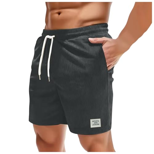 Herren-Shorts,Cord Shorts Herren Chino Sommer Cordhose Freizeitshorts mit Taschen Baumwolle Kurze Hose Sweatshorts Stretch Kordelzug Jogginghose (Grau,M) von Sobzia