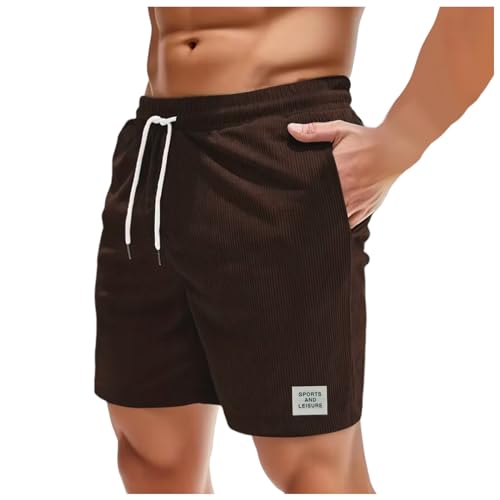 Herren-Shorts,Cord Shorts Herren Chino Sommer Cordhose Freizeitshorts mit Taschen Baumwolle Kurze Hose Sweatshorts Stretch Kordelzug Jogginghose (Kaffee,M) von Sobzia