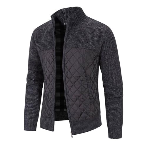 Herren Strickjacke mit Reissverschluss Langarm Baumwolle Fleecejacke Trachtenjacke Wolle Warme Strickjacke Cardigan Reissverschluß Strick Sweatshirt Pullover (Schwarz,3XL) von Sobzia