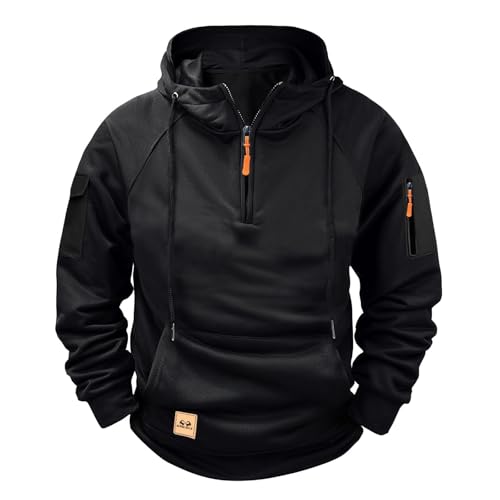 Hoodie Herren-Hoodie Herren mit Halb Zip Warm Luftig Winter Sweatshirt mit Kapuze Wasserdichter Reißverschluss Langarmshirt Locker Casual Multi Taschen Hoody Lässige Modische Leichtes von Sobzia