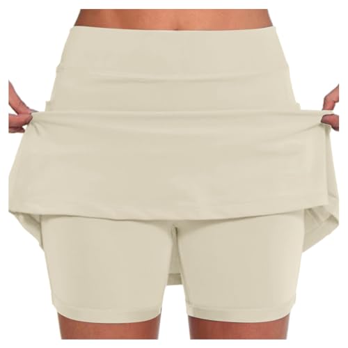 Hosenrock Damen, Rock mit Hose Drunter Knielang Sommer Tennisrock Röcke mit Taschen Kurz Skort Sportrock Elegant Hohe Taille Rock Faltenrock (Beige,M) von Sobzia