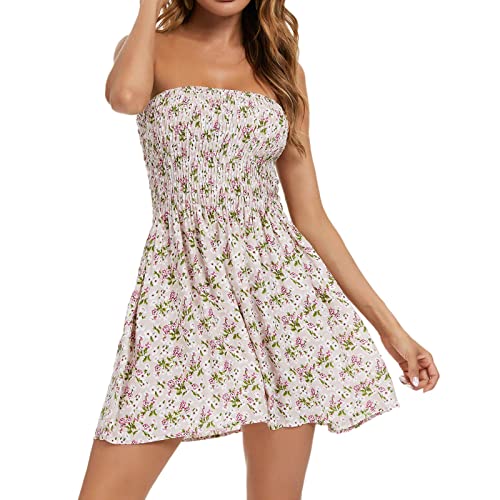 Jeanskleid Damen Sommer,Sommerkleid Damen Leicht und Luftig Knielang Blumenkleid Strandkleid Sommer Kurzarm Abendkleider Boho Kleid Elegant Neckholder Freizeitkleid Sommerkleider (Grün,S) von Sobzia