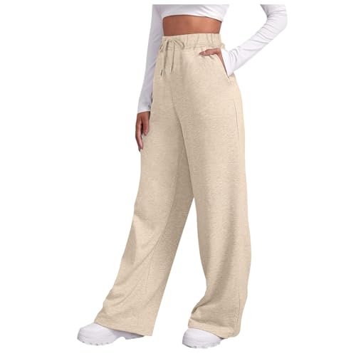 Jogginghose Damen Lang,Jogginghose Damen Baggy Sommerhose Leicht Sommer Mädchen Sweatpants Trainingshose Lang mit Taschen Yogahose Freizeithose Bequeme Weite Sporthose Schlupfhose (Beige,S) von Sobzia