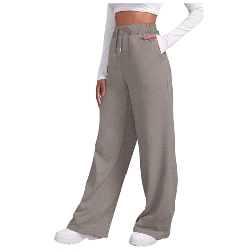 Jogginghose Damen Weites Bein,Jogginghose Damen Baggy Sommerhose Leicht Sommer Mädchen Sweatpants Trainingshose Lang mit Taschen Yogahose Freizeithose Bequeme Weite Sporthose Schlupfhose (Khaki,L) von Sobzia