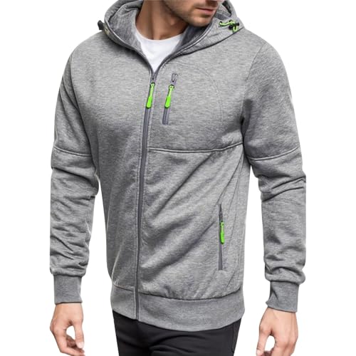 Kapuzenjacke Herren,Sweatjacke Herren Hoodie mit Kapuze Langarm Kapuzenjacke Kapuzenpullover Reißverschluss Outdoor Sportjacke Sweatshirt Jacke Oversized Männer Wanderjacke Pullover (Grau,XL) von Sobzia