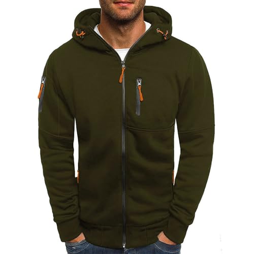Kapuzenjacke Herren,Sweatjacke Herren Hoodie mit Kapuze Langarm Kapuzenjacke Kapuzenpullover Reißverschluss Outdoor Sportjacke Sweatshirt Jacke Oversized Männer Wanderjacke Pullover (Grün,XL) von Sobzia