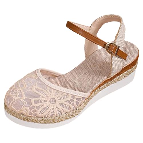 Keilabsatz Pumps,Espadrilles Für Damen Keilabsatz Plateau Mit Absatz Sommerschuhe Pumps Sommer Bequem Absatzschuhe Sandaletten Wedges Elegant Keilpumps (Beige,42) von Sobzia