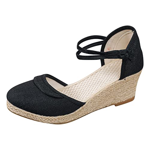 Keilabsatz Schuhe Sommer,Espadrilles Für Damen Keilabsatz Mit Absatz Bequem Absatzschuhe Sandaletten Elegant Wedges Sommerschuhe Pumps Plateau Sommer Keilpumps (Schwarz,40) von Sobzia