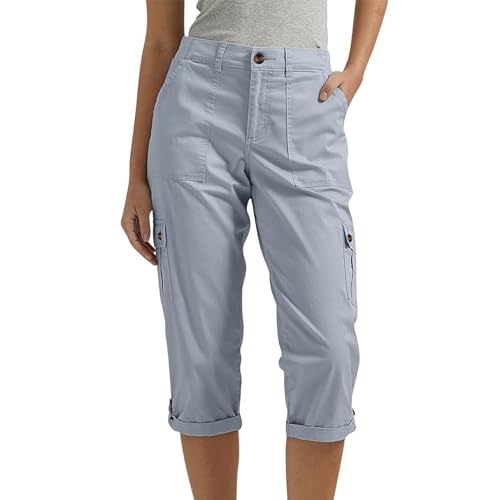 Leichte Sommerhose Damen,Caprihose Damen Sommer Sport Dreiviertel mit Taschen Laufhose Cargohose Atmungsaktiv Outdoor Sporthose Wanderhose Leicht Bequem Stretch Sommerhose Trekkinghose (Blau,XXL) von Sobzia