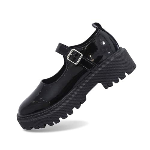 Loafer Damen Schwarz, Chunky Loafers Damen Mary Jane Schuhe Platform Frauen Loafer Lackschuhe Plateau Vintage Plateauschuhe Halbschuhe Mädchen Lolita (Braun,41) von Sobzia
