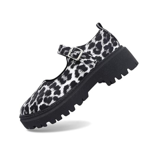 Mary Jane Halbschuhe Für Damen, Chunky Loafers Damen Mary Jane Schuhe Vintage Frauen Plateauschuhe Loafer Platform Lolita Lackschuhe Halbschuhe Mädchen Plateau (Weiß,38) von Sobzia