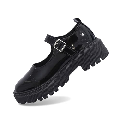 Mary Jane Schuhe Damen, Chunky Loafers Damen Mary Jane Schuhe Vintage Frauen Plateauschuhe Loafer Platform Lolita Lackschuhe Halbschuhe Mädchen Plateau (Braun,38) von Sobzia