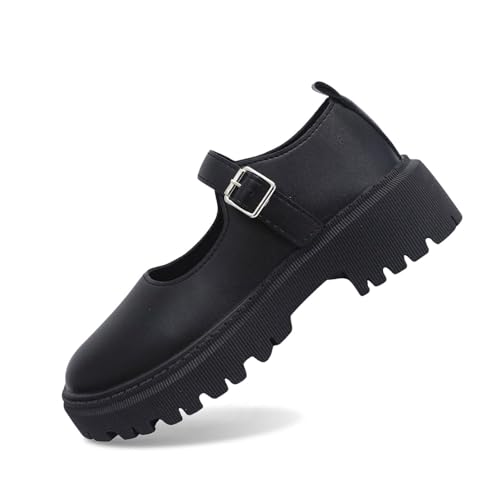 Mary Jane Schuhe Damen, Chunky Loafers Damen Mary Jane Schuhe Vintage Frauen Plateauschuhe Loafer Platform Lolita Lackschuhe Halbschuhe Mädchen Plateau (Schwarz,39) von Sobzia