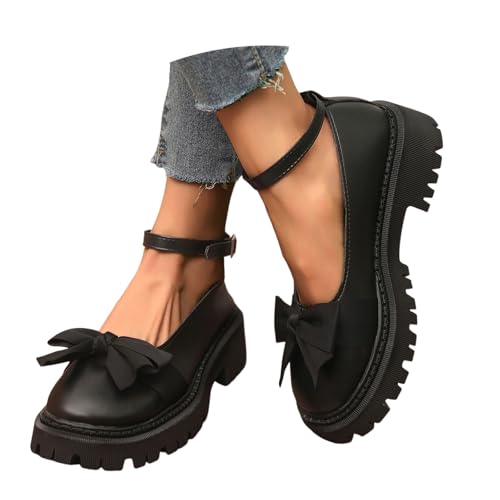Mary Janes Schuhe Damen, Chunky Loafers Damen Mary Jane Schuhe Vintage Frauen Plateauschuhe Loafer Platform Lolita Lackschuhe Halbschuhe Mädchen Plateau (Schwarz,38) von Sobzia