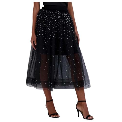 Maxirock Damen lang Winter, Glitzer Rock Damen, Maxirock A-Linie Glitzer Sterne Party Rock Transparent Rock mit Hose für Party Strand Streetwear Musikfestivals Rave von Sobzia