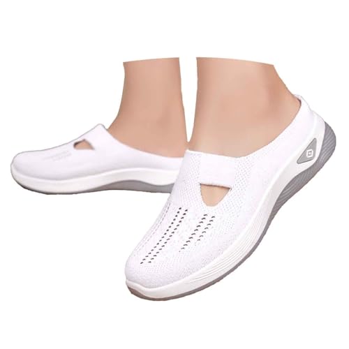 Orthopädische Schuhe Damen,Orthopädische Hausschuhe Damen - Sommer Bequem Breite Füße Sandalen Pantoletten Weiche Leichte Sommerschuhe Sandaletten Ergonomische Atmungsaktive Schuhe Slipper (Weiß,42) von Sobzia