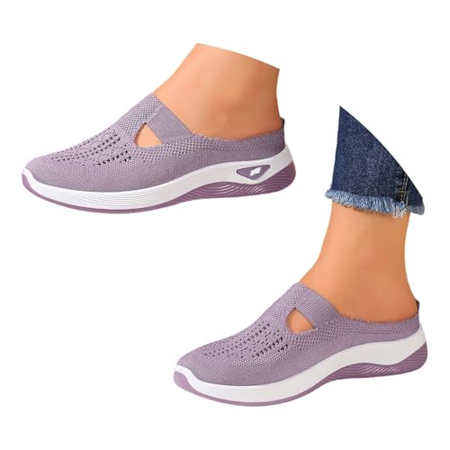 Pantoletten Damen,Orthopädische Hausschuhe Damen - Sommer Bequem Breite Füße Sandalen Pantoletten Weiche Leichte Sommerschuhe Sandaletten Ergonomische Atmungsaktive Schuhe Slipper (Lila,39) von Sobzia