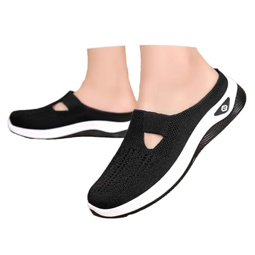 Pantoletten Damen,Orthopädische Hausschuhe Damen - Sommer Bequem Breite Füße Sandalen Pantoletten Weiche Leichte Sommerschuhe Sandaletten Ergonomische Atmungsaktive Schuhe Slipper (Schwarz,40) von Sobzia