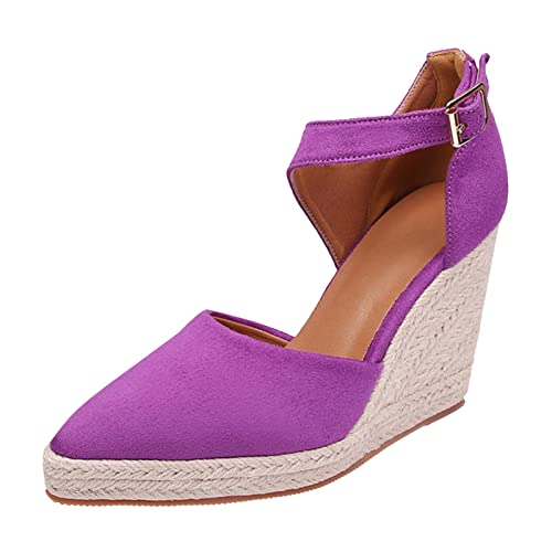 Pantoletten Damen Mit Absatz,Espadrilles Für Damen Keilabsatz Mit Absatz Wedges Pumps Sandaletten Sommer Bequem Sommerschuhe Absatzschuhe Plateau Elegant Keilpumps (Lila,37) von Sobzia