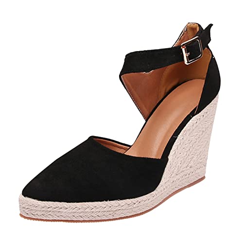 Plateau Pumps Damen,Espadrilles Für Damen Keilabsatz Mit Absatz Wedges Pumps Sandaletten Sommer Bequem Sommerschuhe Absatzschuhe Plateau Elegant Keilpumps (Schwarz,38) von Sobzia