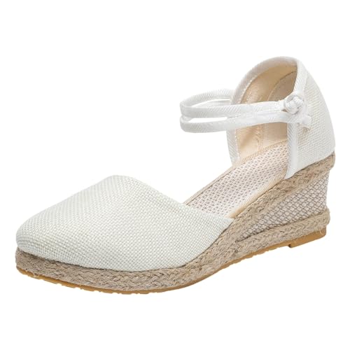 Plateau Sandalen Damen,Espadrilles Für Damen Keilabsatz Mit Absatz Bequem Absatzschuhe Sommerschuhe Plateau Wedges Sandaletten Pumps Sommer Elegant Keilpumps (Weiß,42) von Sobzia