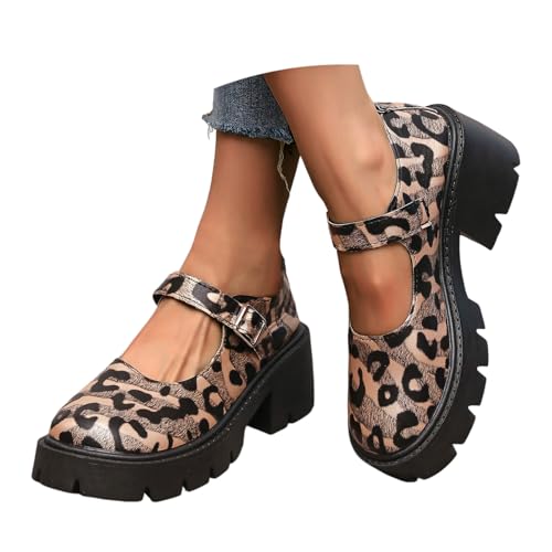 Plateau Schuhe Damen, Chunky Loafers Damen Mary Jane Schuhe Vintage Frauen Plateauschuhe Loafer Platform Lolita Lackschuhe Halbschuhe Mädchen Plateau (Braun,39) von Sobzia