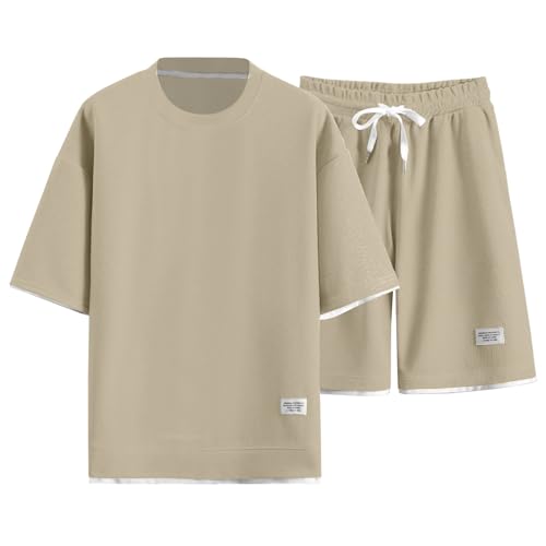 Pyjama Set Herren Kurz Kurzarm, Nachthemd Dünner, Sommer Schlafanzug Satin Schlafanzughose und Schlafanzug Schlafoveralls Leichter Matching Pyjamas Shorts und Tshirt Set Schlafanzugoberteile von Sobzia