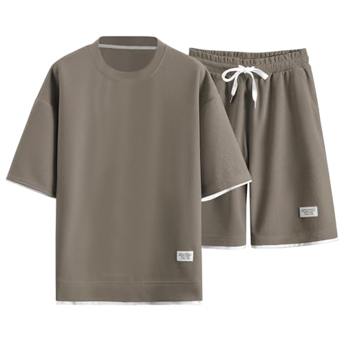 Pyjama Set Herren Kurz Kurzarm, Nachthemd Dünner, Sommer Schlafanzug Satin Schlafanzughose und Schlafanzug Schlafoveralls Leichter Matching Pyjamas Shorts und Tshirt Set Schlafanzugoberteile von Sobzia